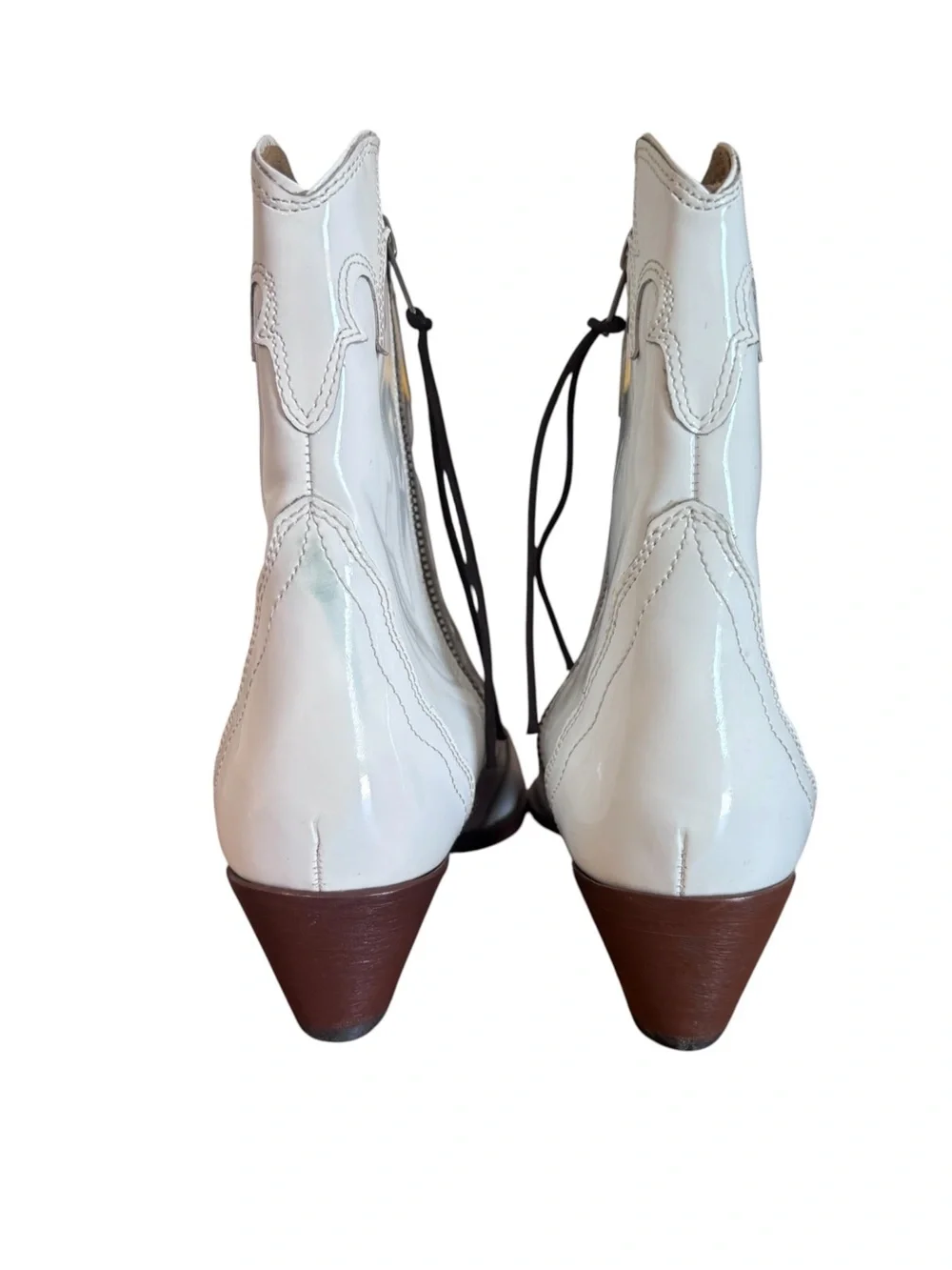 Free People New Frontier Western Booties Ivory White Patent Boots size 9